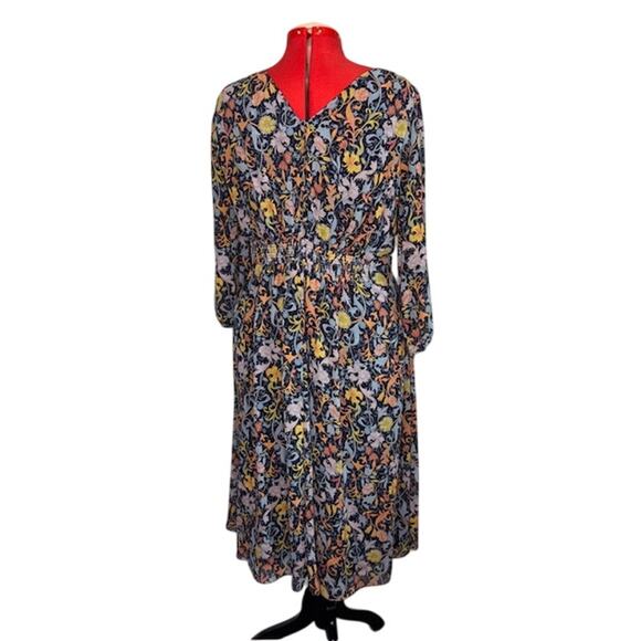 Christopher & Banks 2X Boho Floral Midi Dress Cottagecore Romantic - Picture 2 of 9